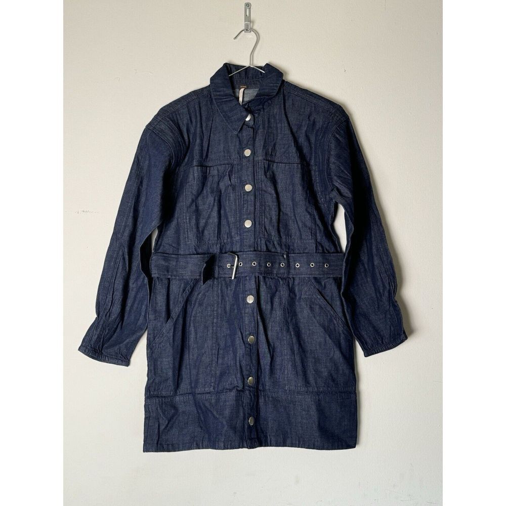 Free People Esme Denim Mini Dress Size XS Blue Long Sleeve
